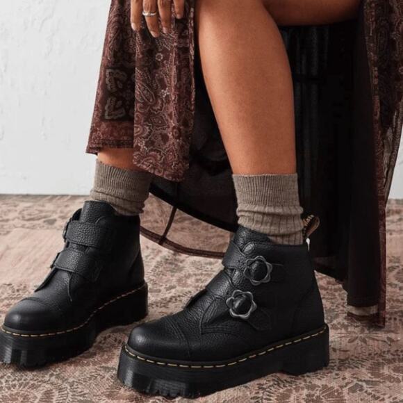 Dr. Martens Shoes - New! Dr. Martens Devon Buckle Flower Leather Platform Boots - US 10